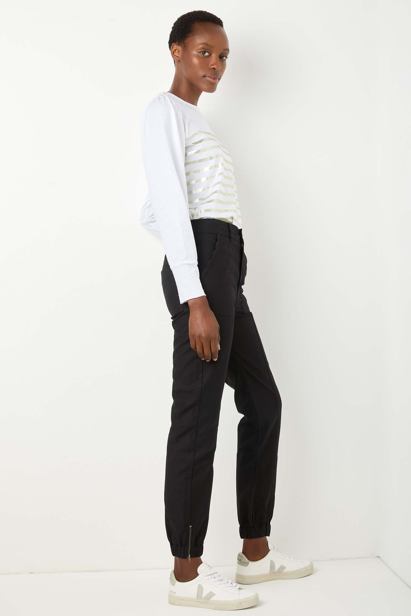 Lara Scallop Cargo Pants - Black - Longer Length — WYSE London