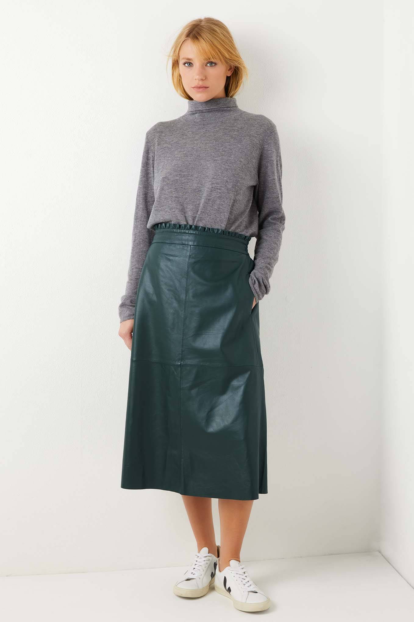 Lateisha Leather Skirt - Bottle Green — WYSE London