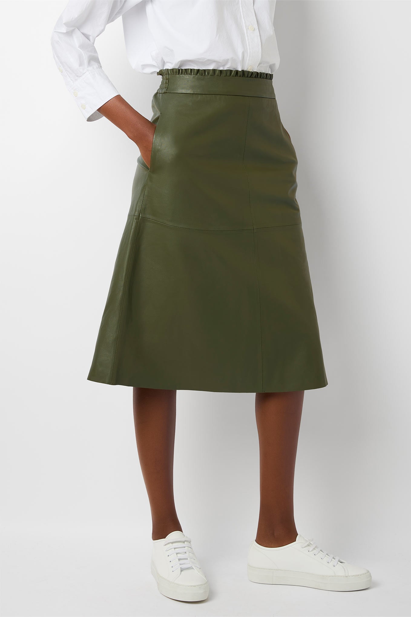 Lateisha Leather Skirt - Olive Green