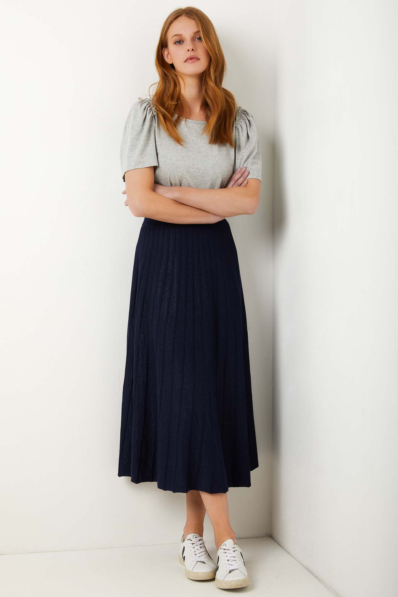 Leona Lurex Knitted Skirt - Midnight Blue