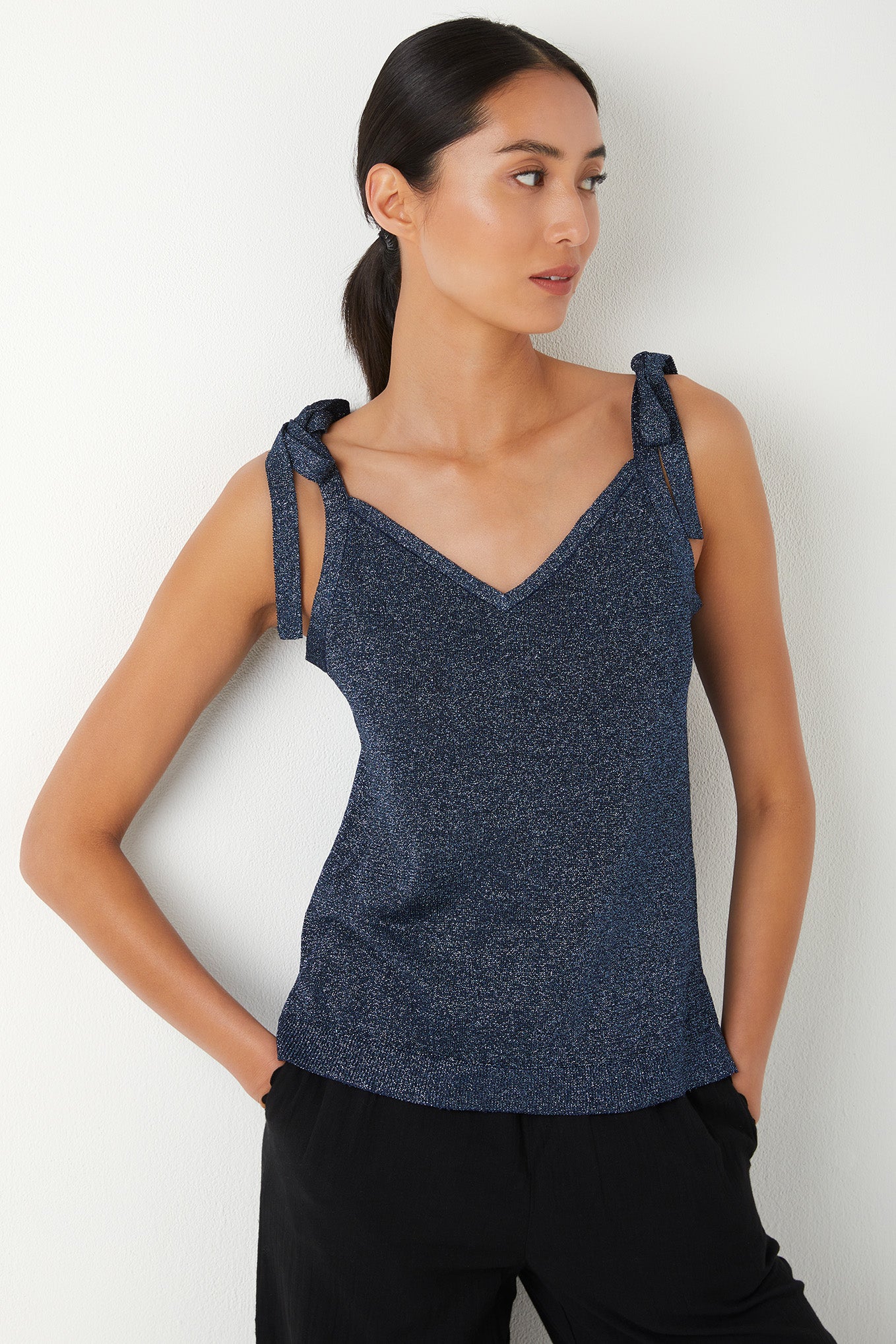 Liane Metallic Knit Camisole - Navy