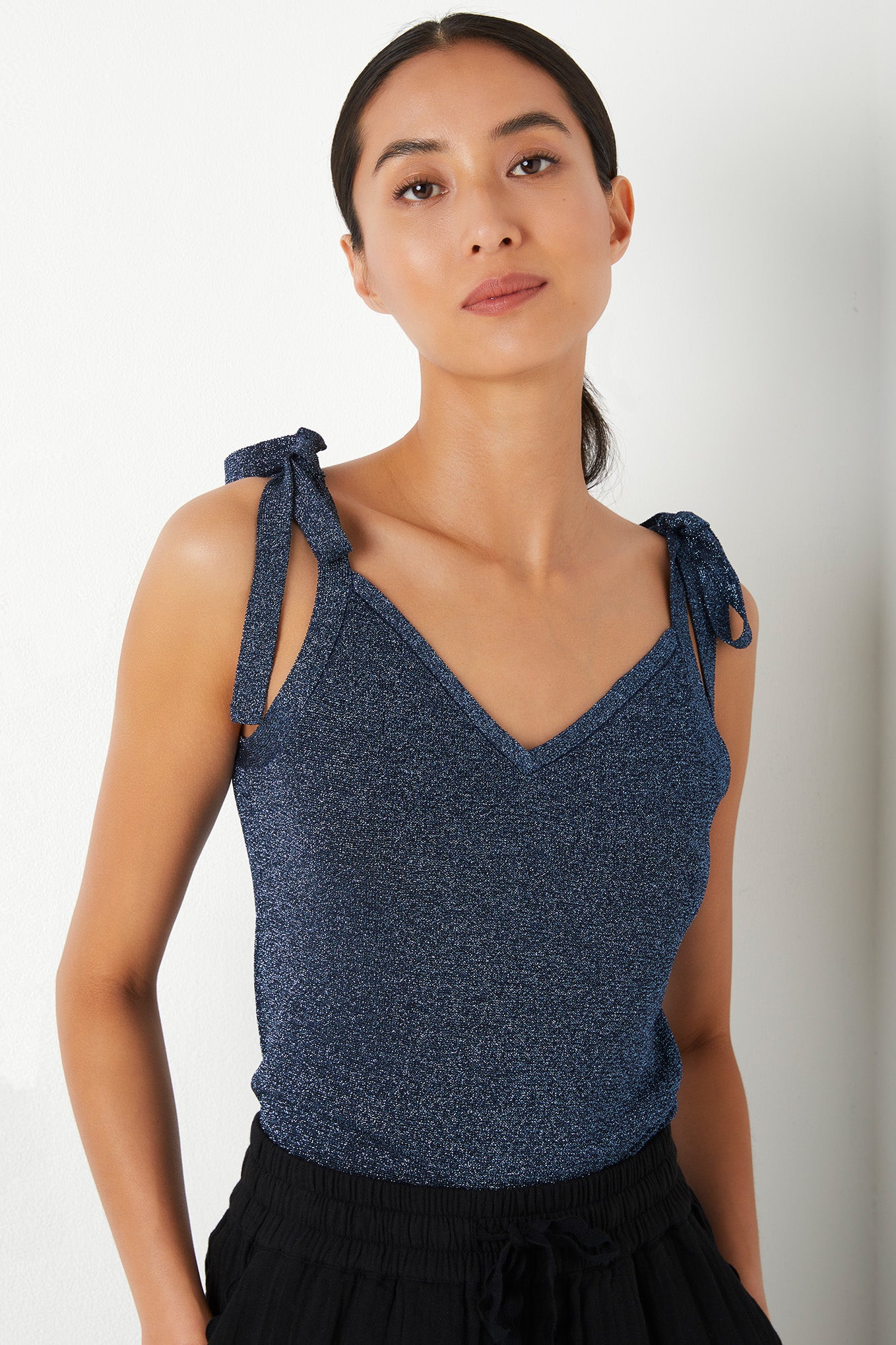 Liane Metallic Knit Camisole - Navy