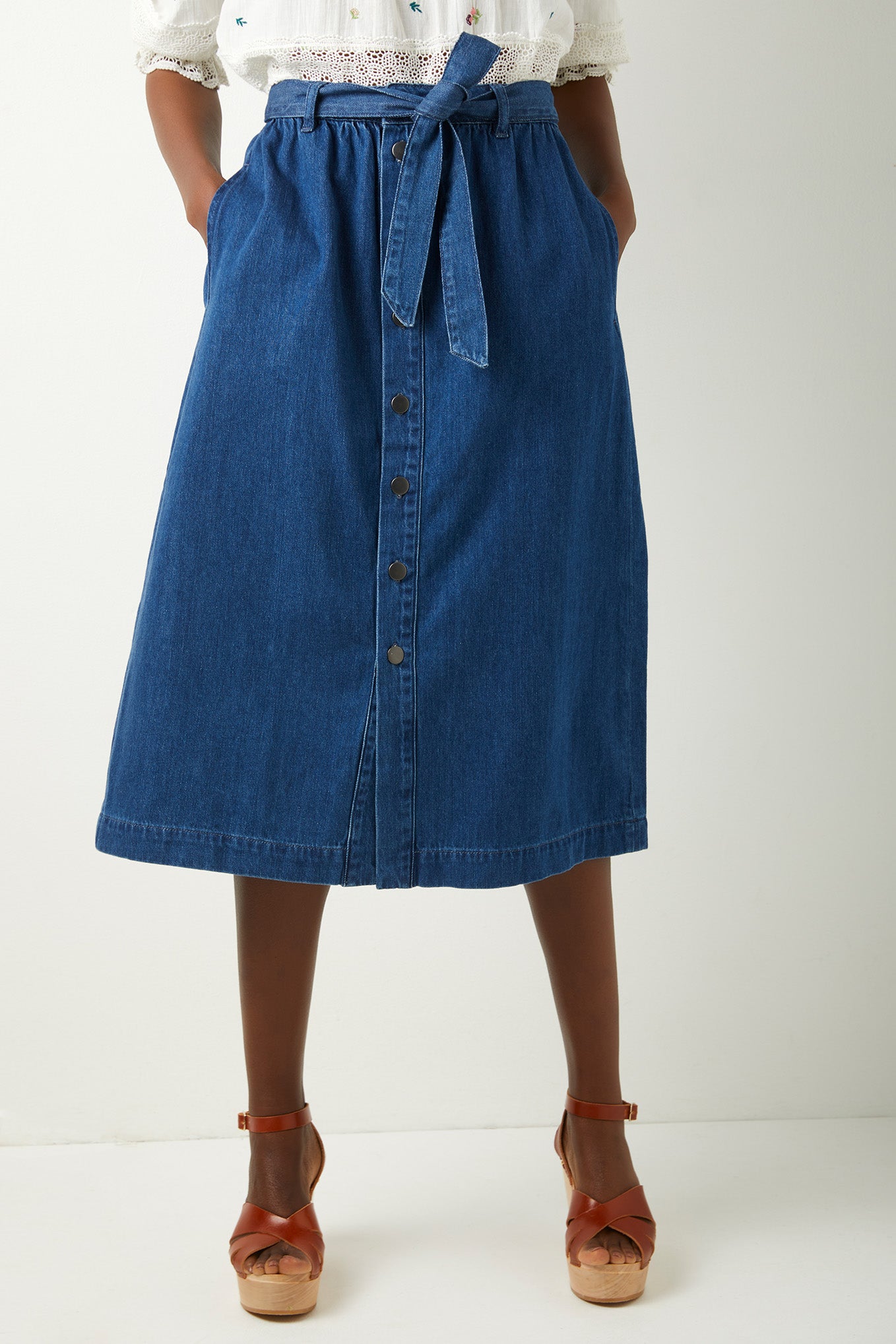 Louisa Button Through Denim Skirt - Dark Wash