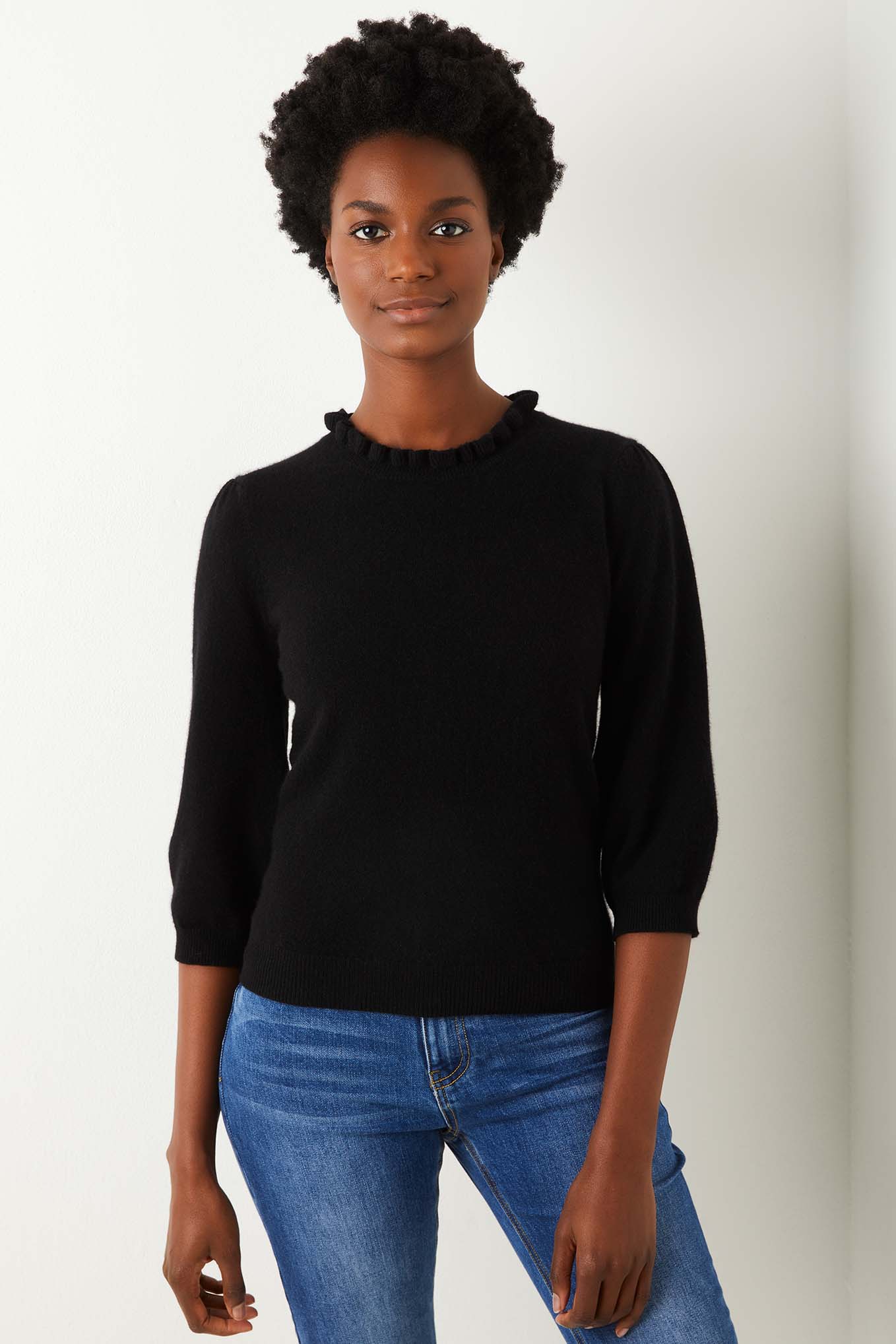 Lucia 3/4 Sleeve Cashmere Jumper - Black