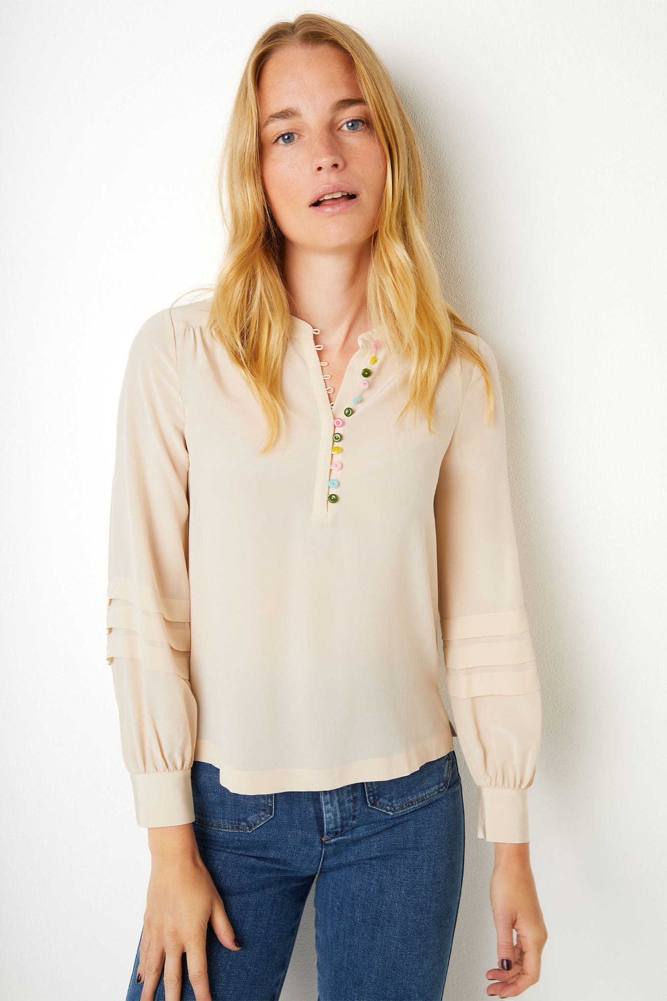 Maddie Multi Colour Button Detail Blouse - Oyster