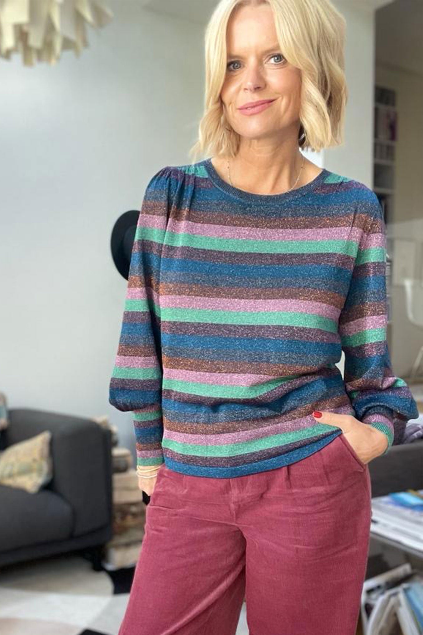 Melissa Multi Stripe Metallic Crew Neck Jumper - Purple Multi