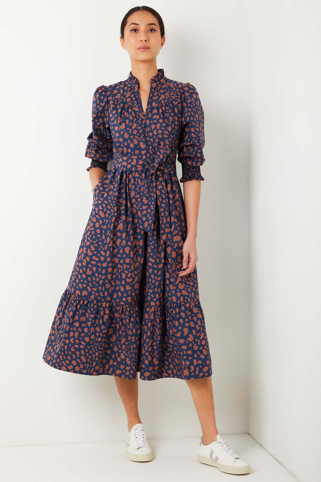 Mila Mono Modern Leopard Dress - Navy/Tan - Regular