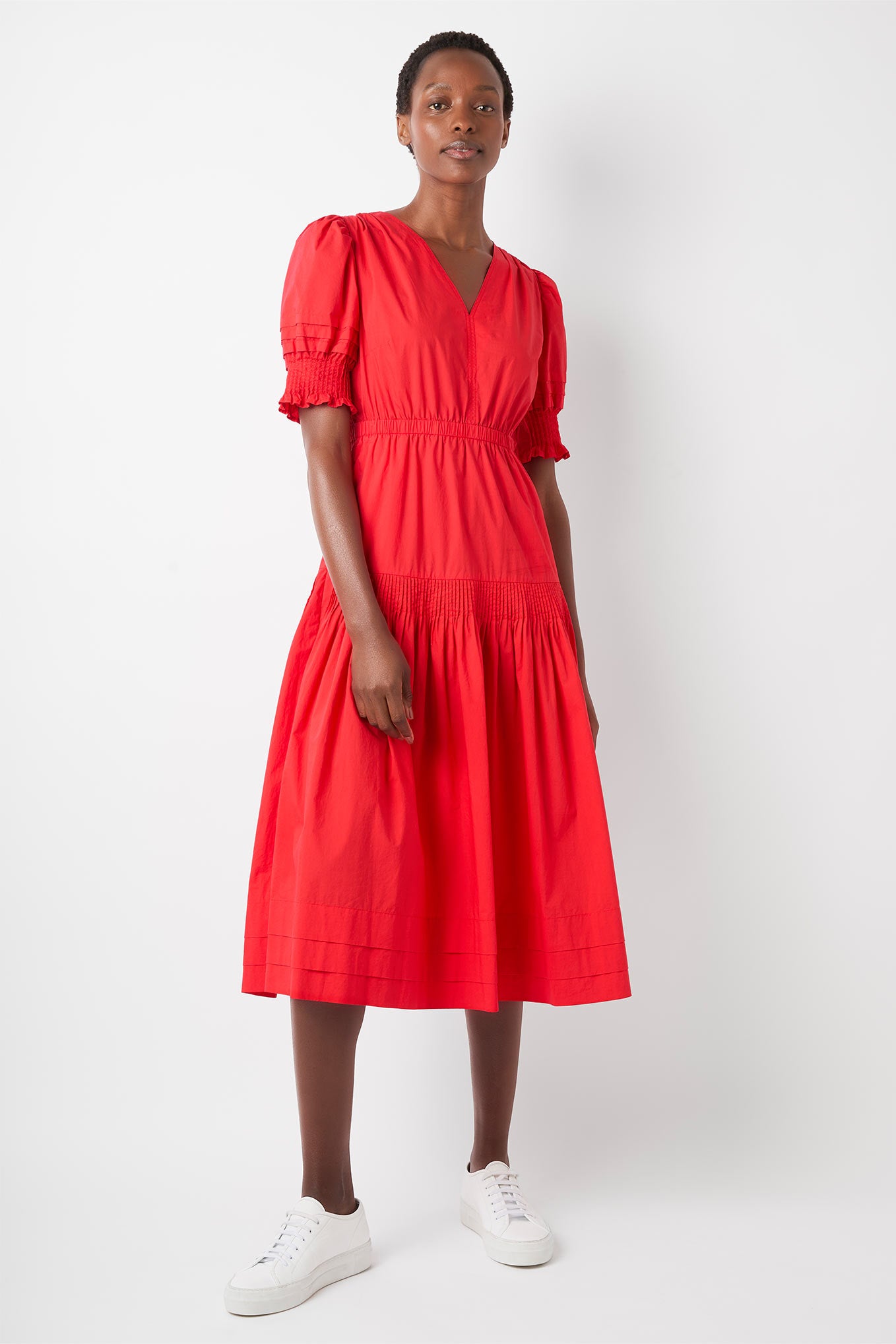 Minnie Pleat Detail Dress - Red