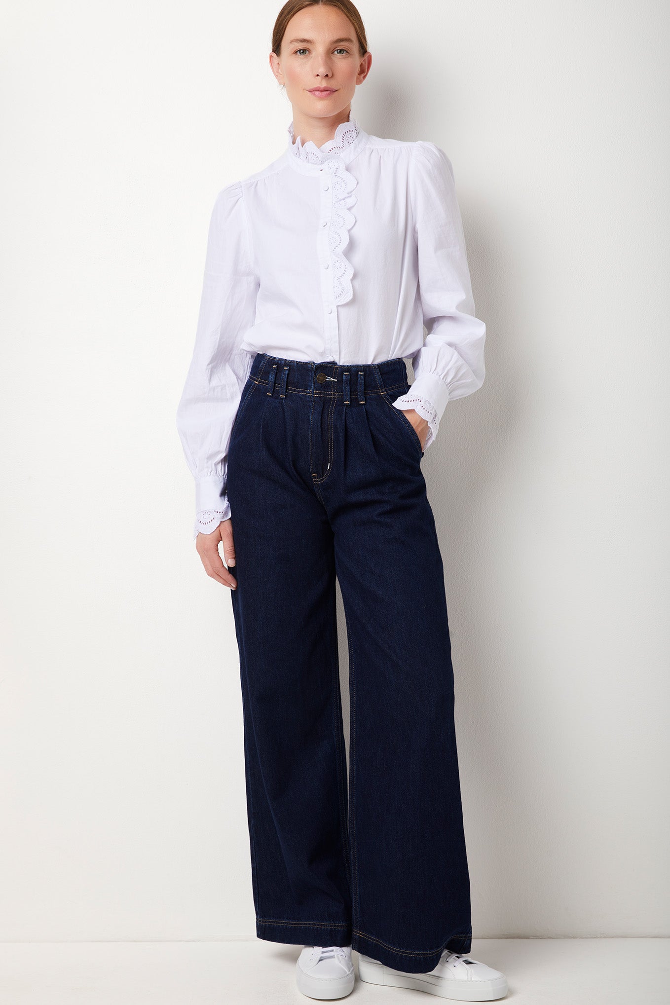 Paige Pleated Wide Leg Jean - Rinse