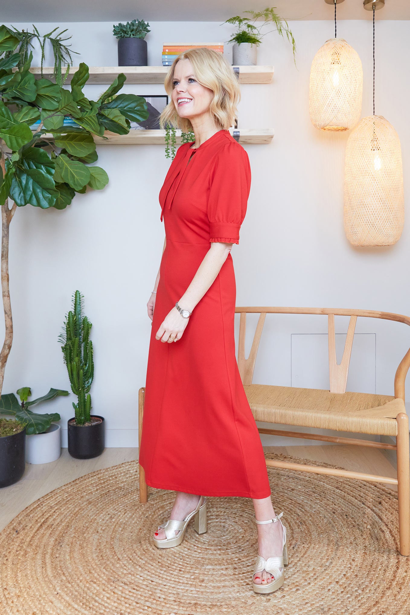 Paulina Ponte Dress - Cherry - Longer Length