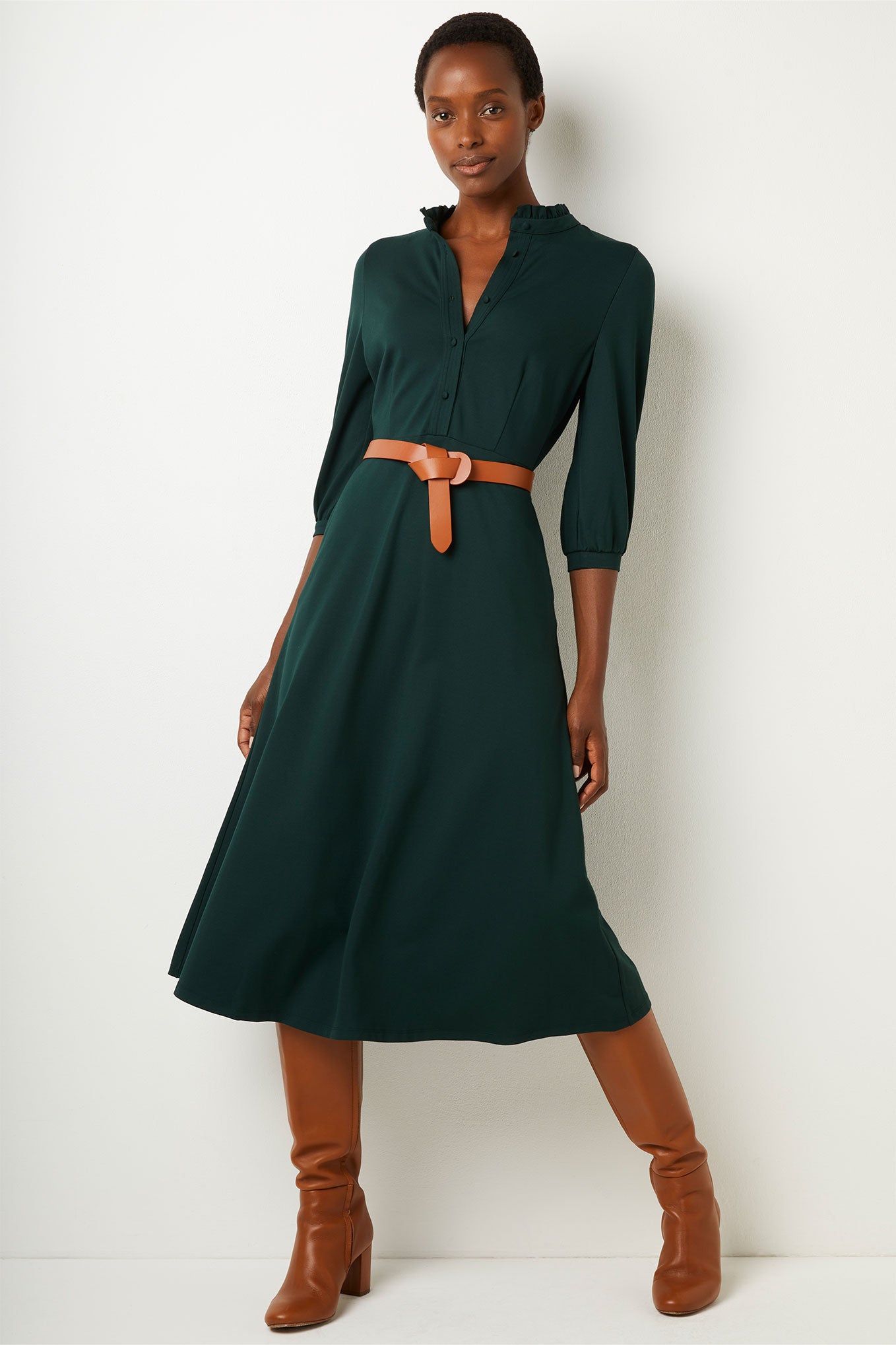Priscilla V-Neck Midi Ponte Dress - Dark Green — WYSE London