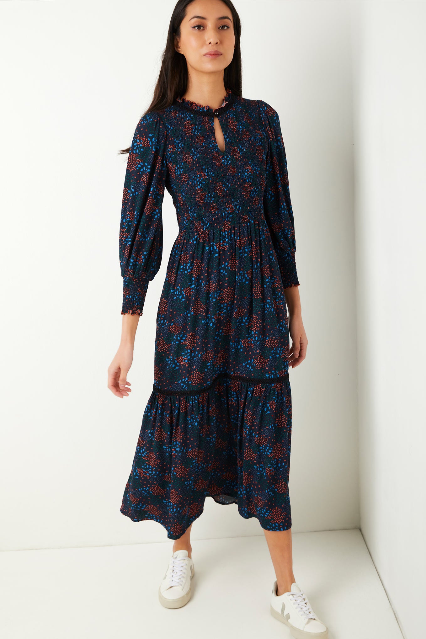 Sabine Clustered Ditsy Dress - Multi Black - Longer Length