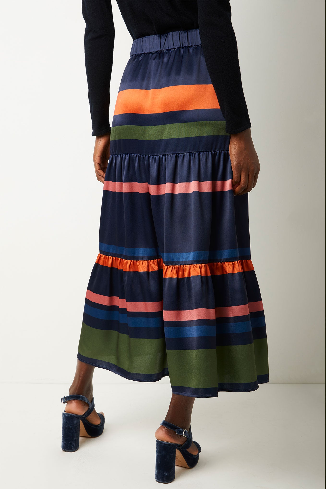 Sabrina Stripe Satin Skirt - Navy — WYSE London