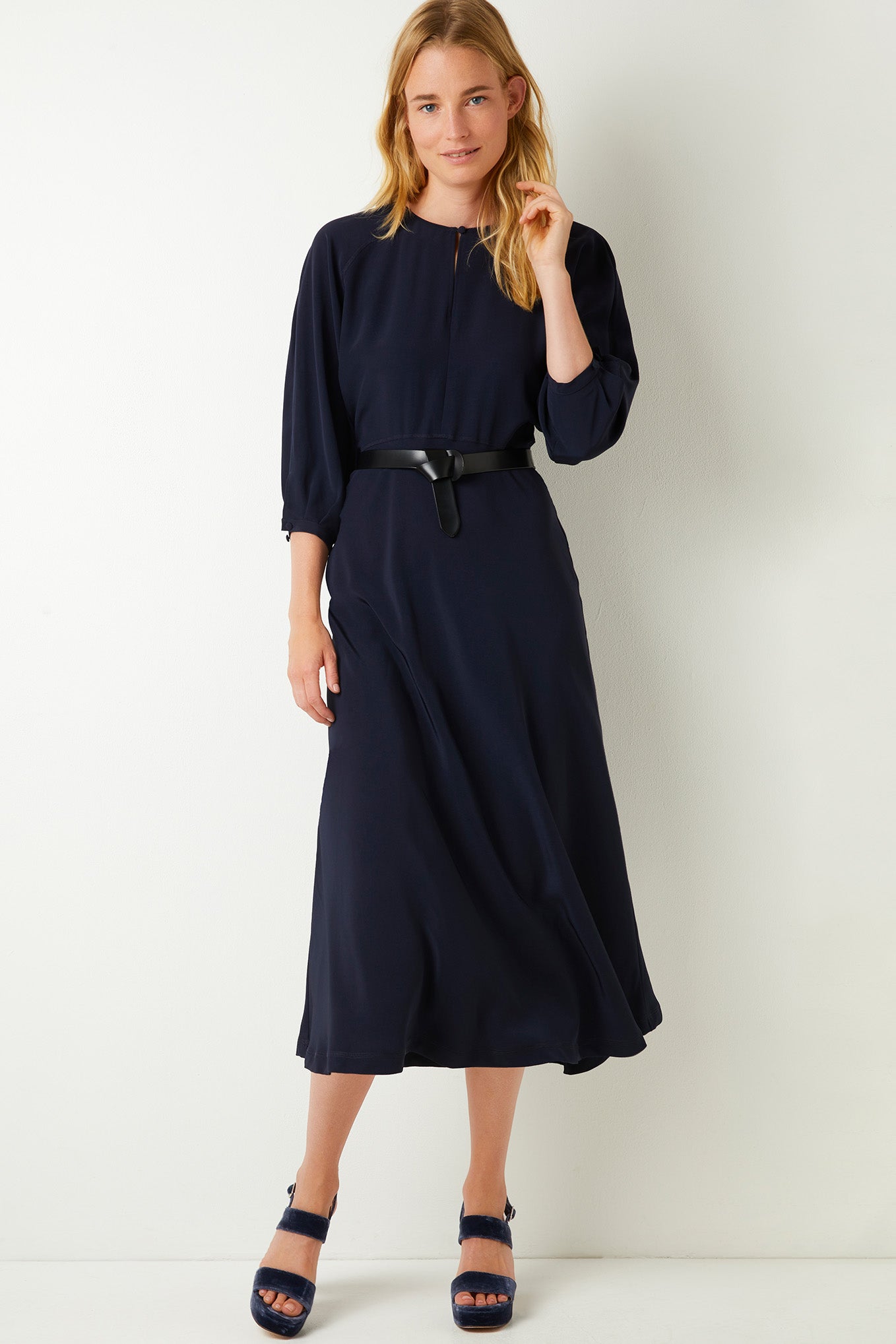 Sammy Satin Back Crepe Dress - Dark Navy - Longer Length