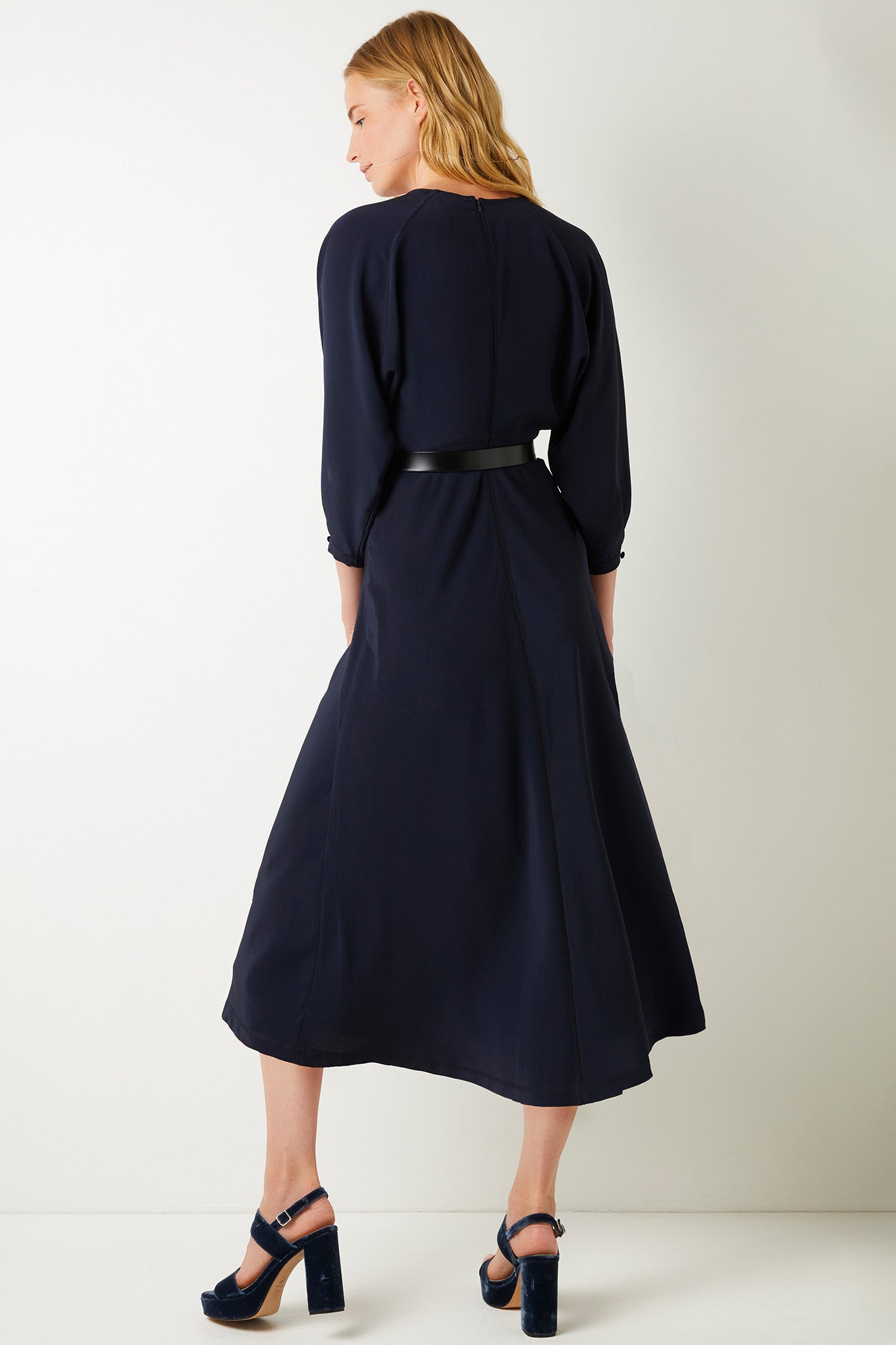 Sammy Satin Back Crepe Dress - Dark Navy - Longer Length