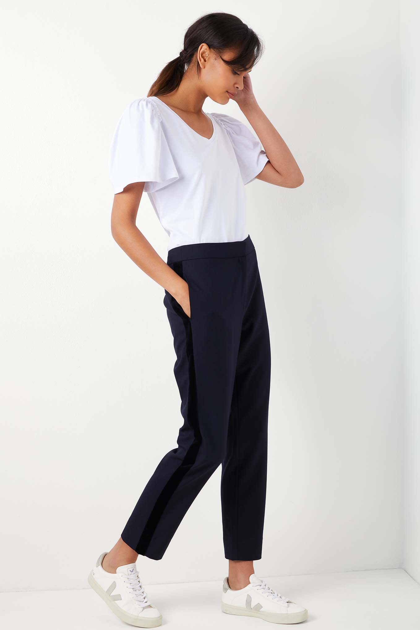 Sandrine Velvet Trim Tux Trouser - Ink - Regular