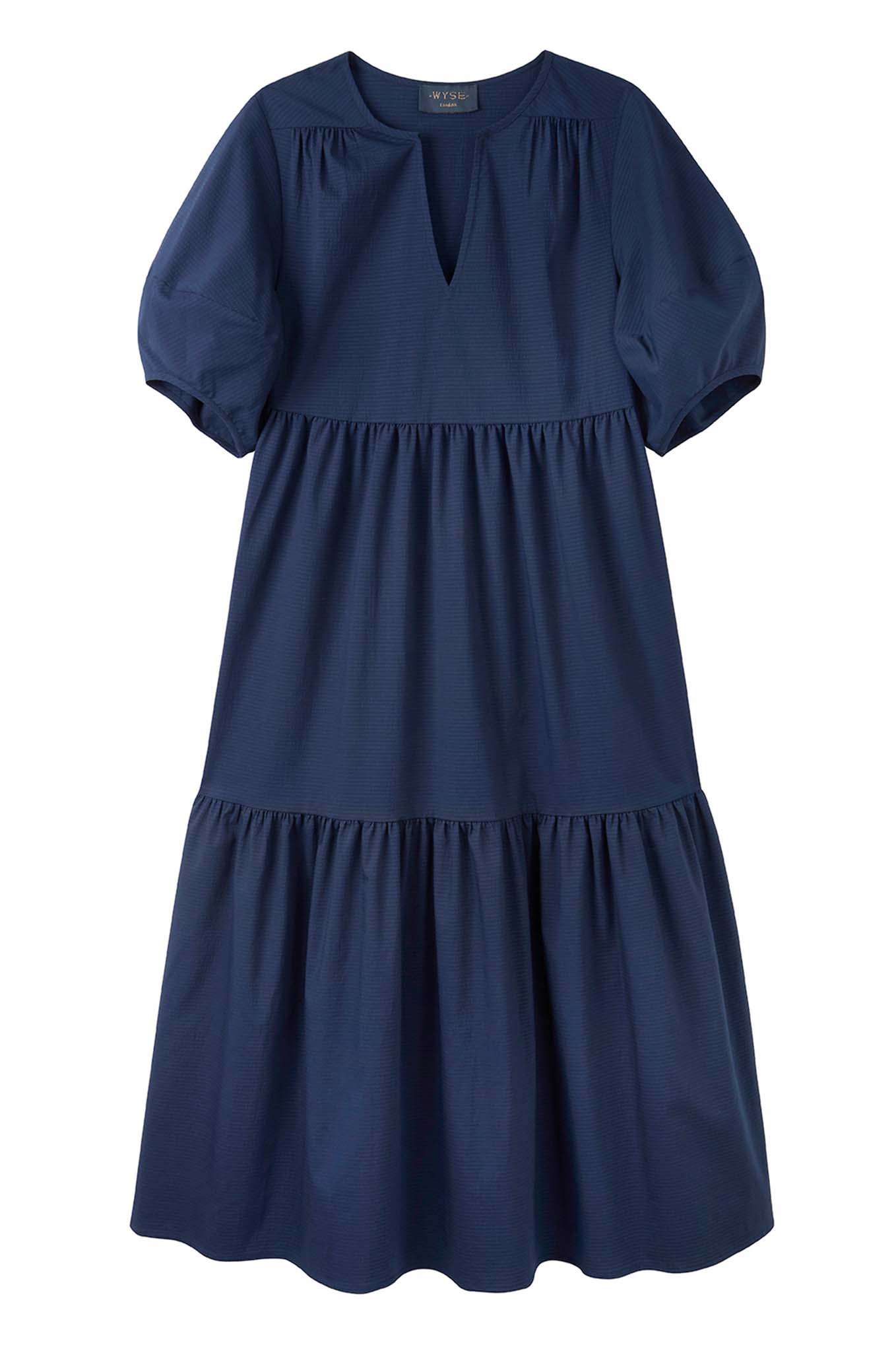 Serena Seersucker Dress - Midnight Blue - Longer Length — WYSE London