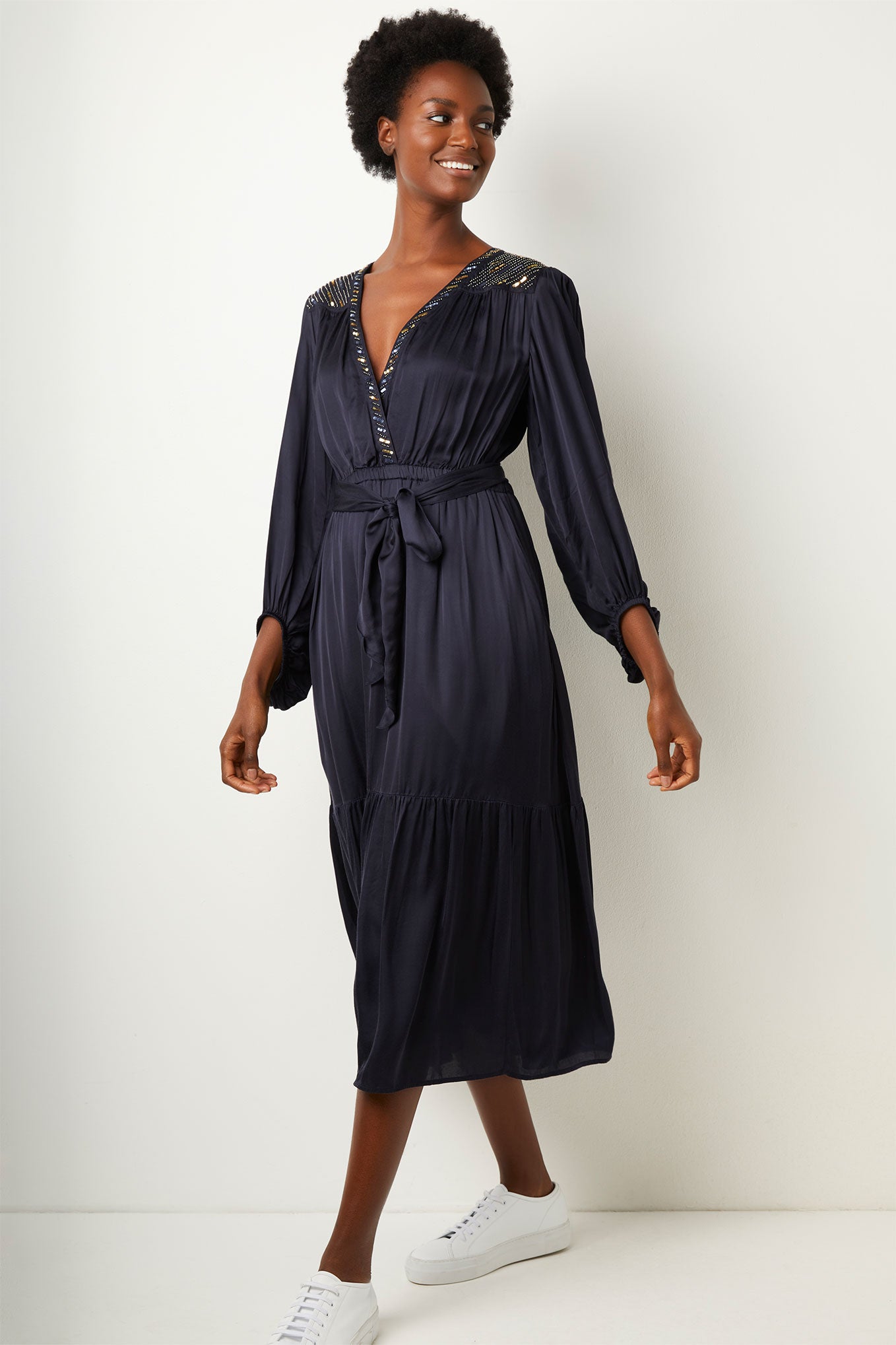 Sian Sequin Trim Dress - Midnight