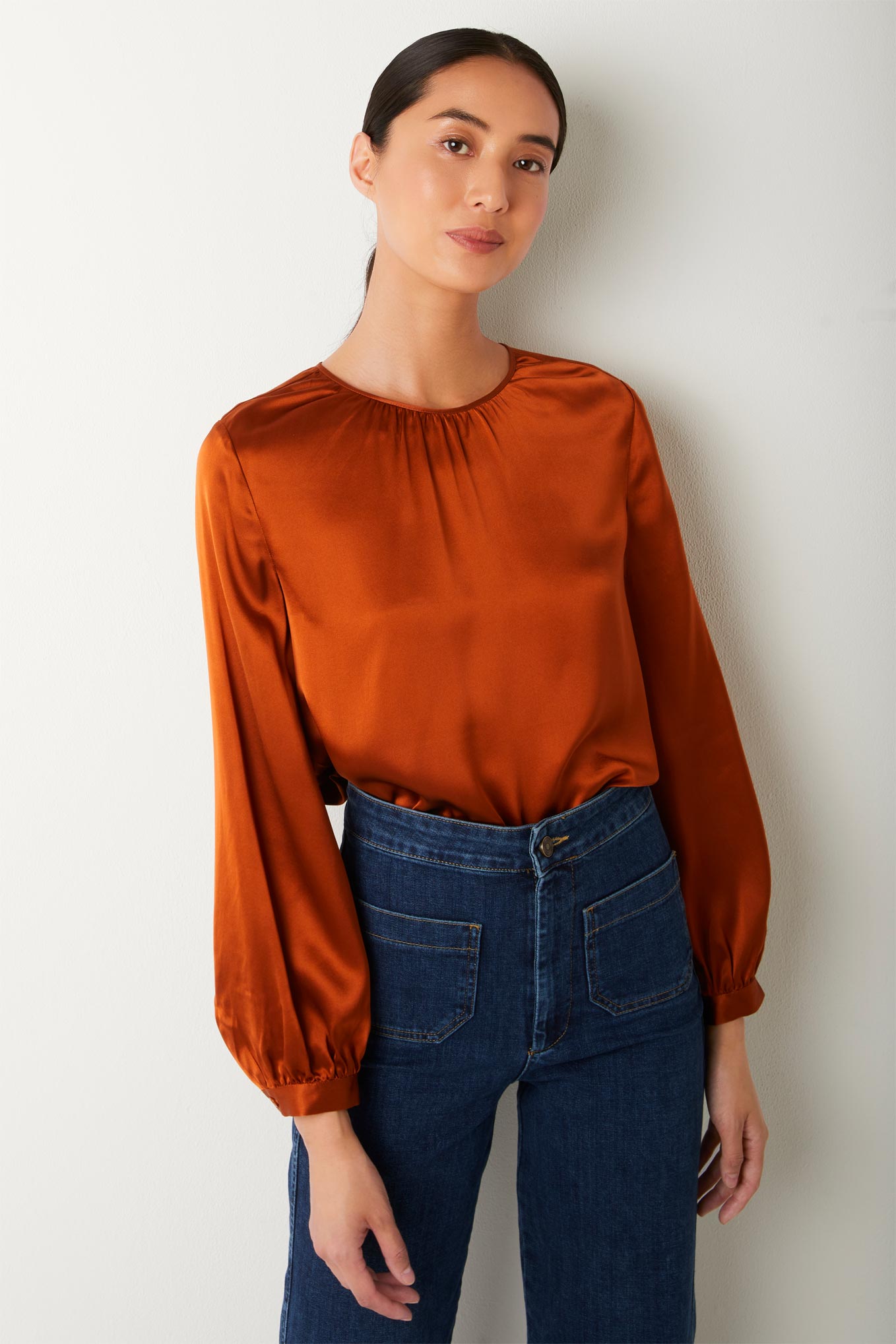 Sofie Silk Satin Blouse - Rust