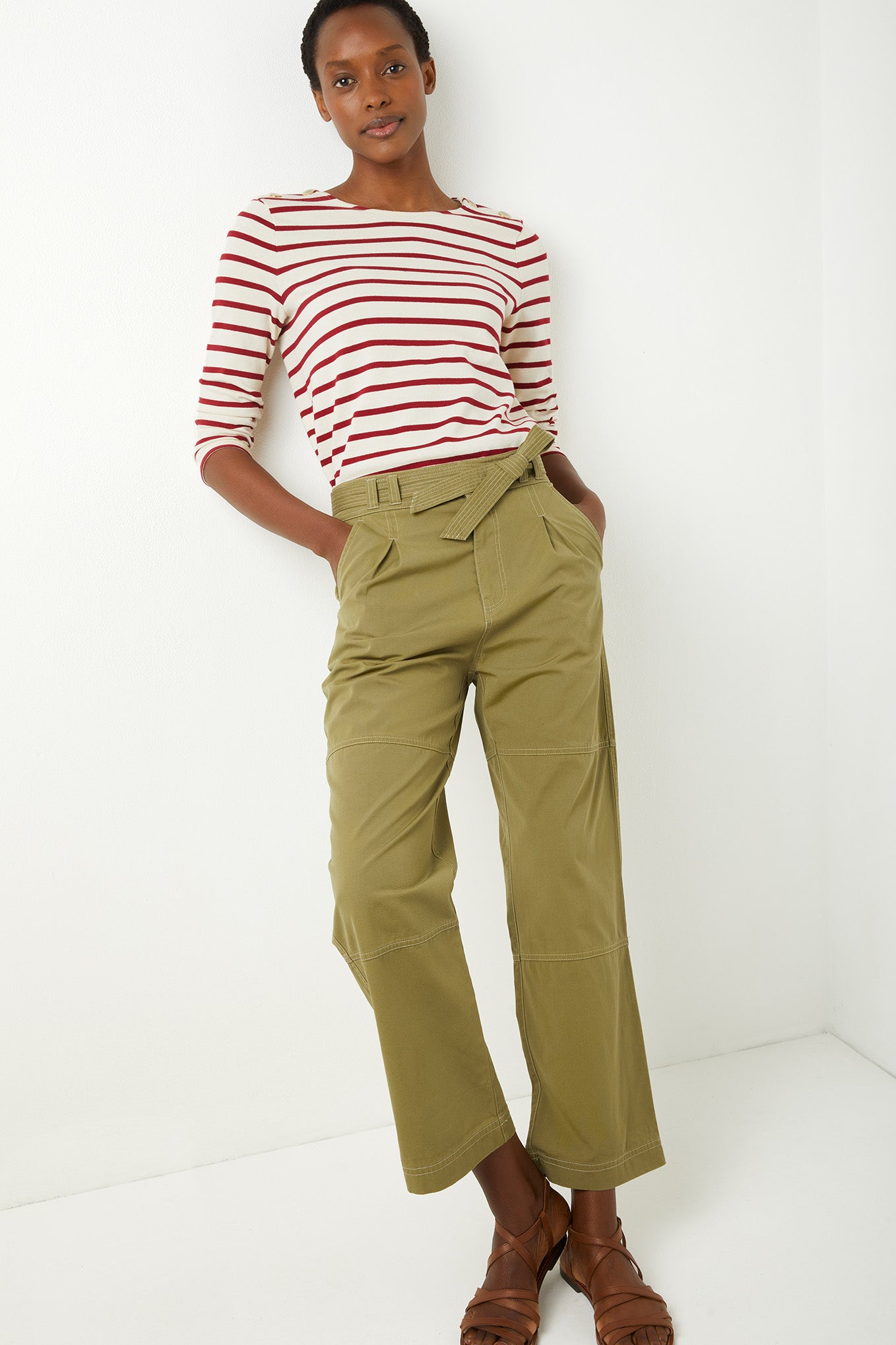 Talia Tie Waist Cargo Trouser - Khaki