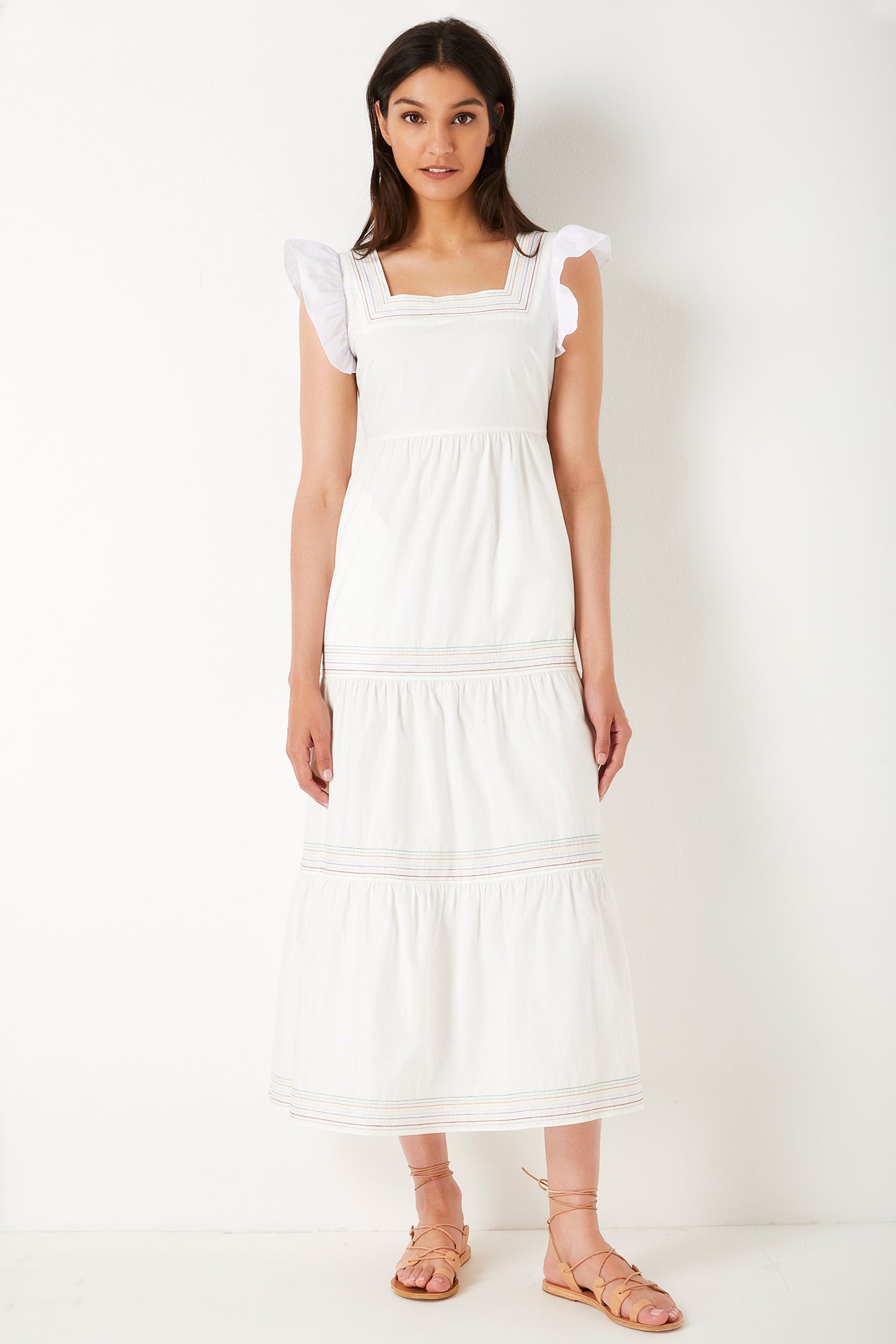 Tess Tiered Cotton Sundress - White