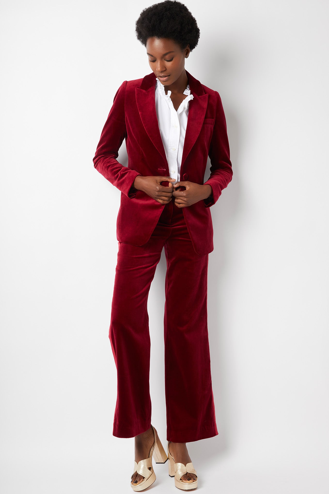 Vanessa Velvet Trouser - Claret - Regular