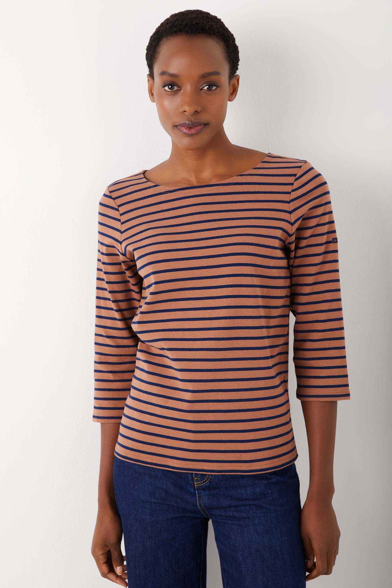 Alexa Stripe Tee - Tan/Navy