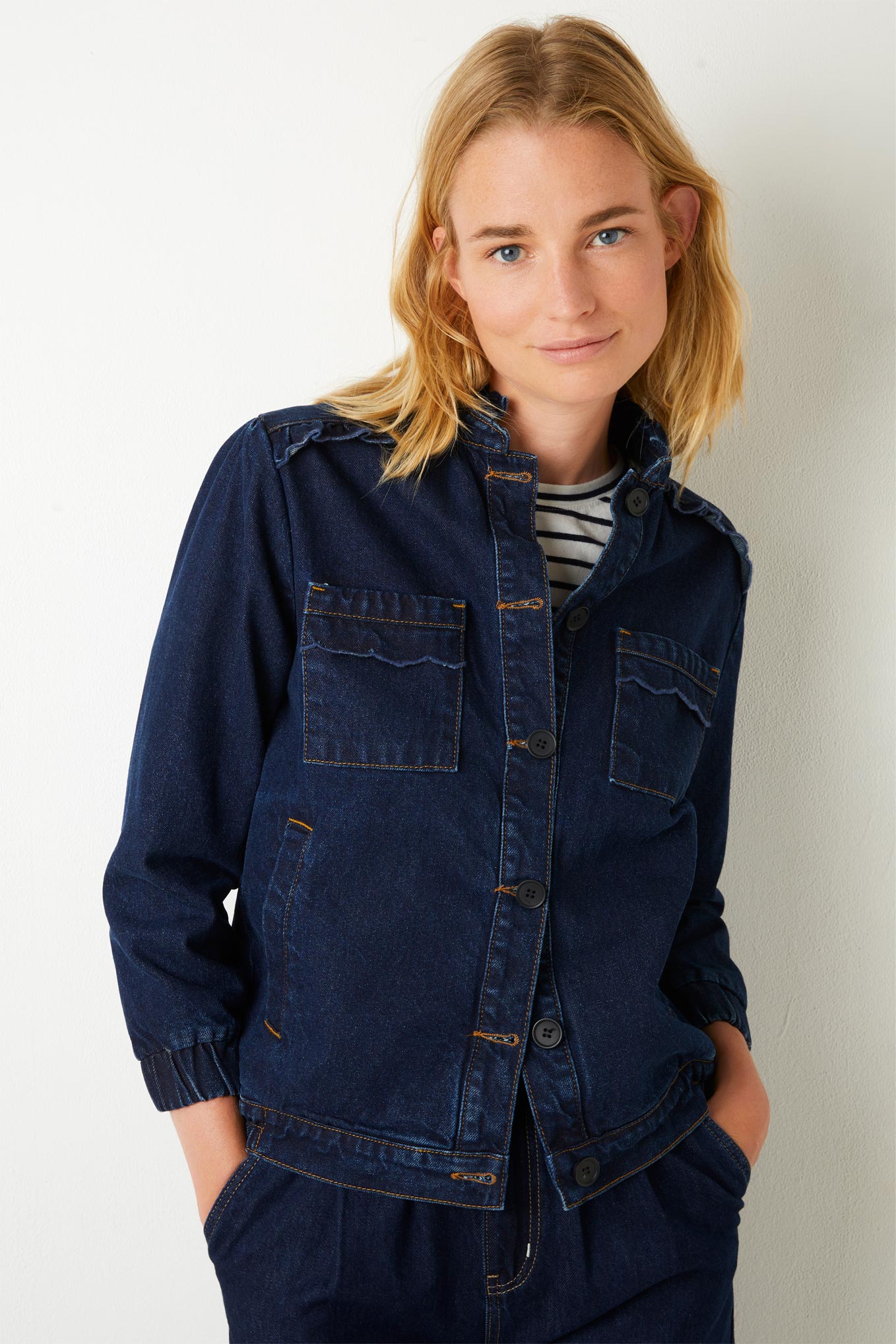 Zoe Scallop Denim Bomber Jacket - Rinse Wash — WYSE London