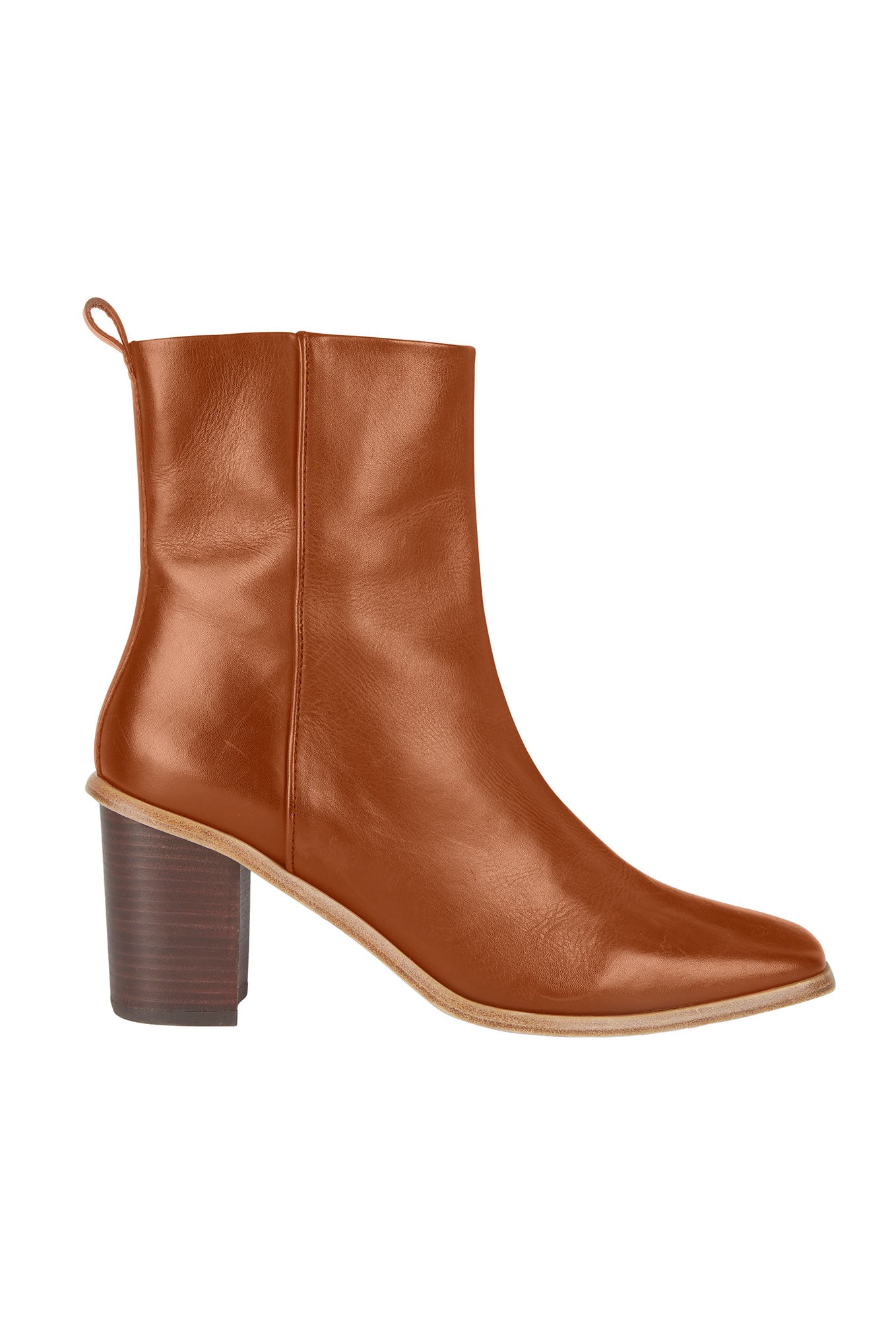 Angela Square Toe Leather Heel Boot - Tan