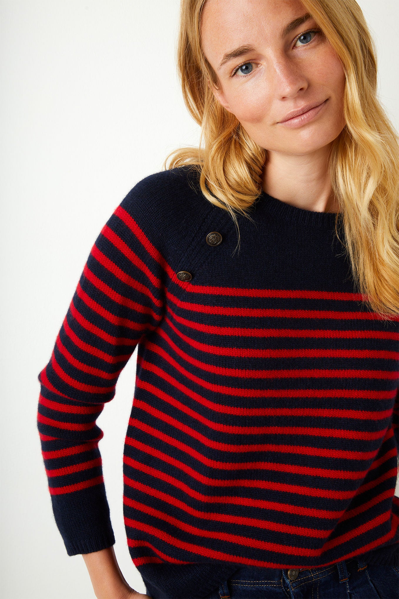 Bea Breton Striped Cashmere Jumper - Navy/Red