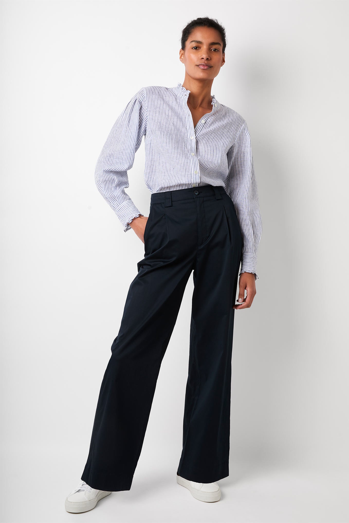 Buy Women Navy Blue The Evie Straight Fit Solid Cropped Formal Trousers  online  Looksgudin