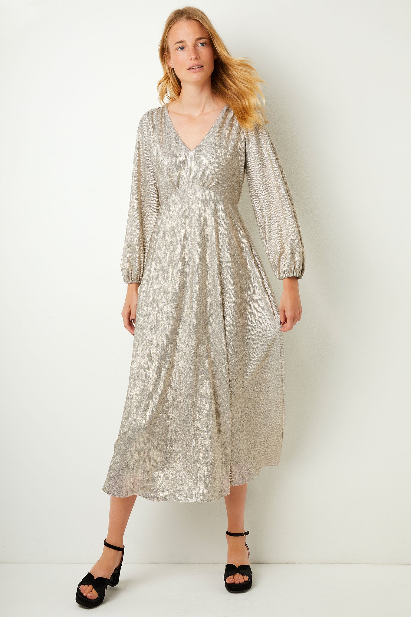 Claudia Crinkle Metallic Dress - Silver