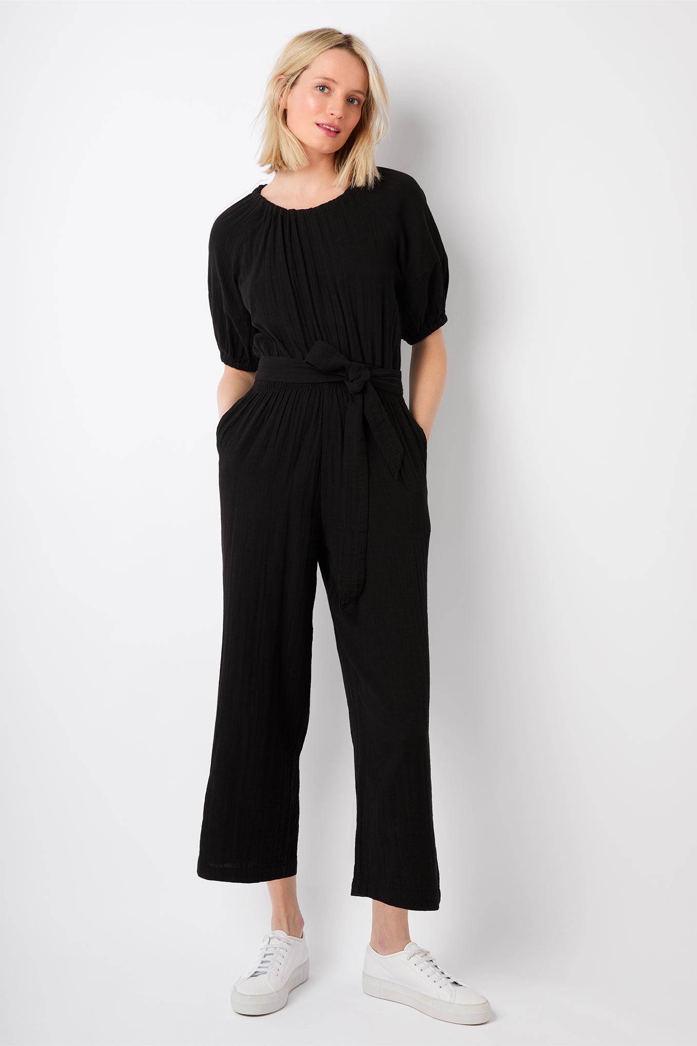 Elsa Tie Detail Double Gauze Jumpsuit - Black