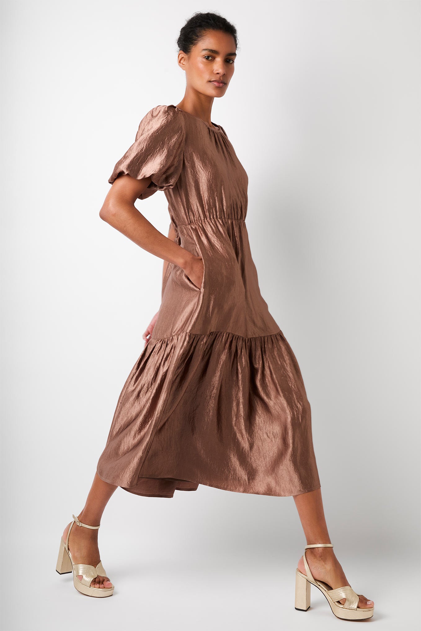 Esme Hammered Satin Dress - Bronze