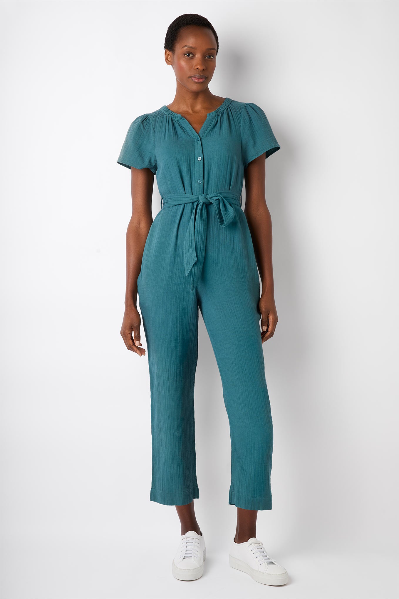 Naomi Double Gauze Jumpsuit - Petrol — WYSE London