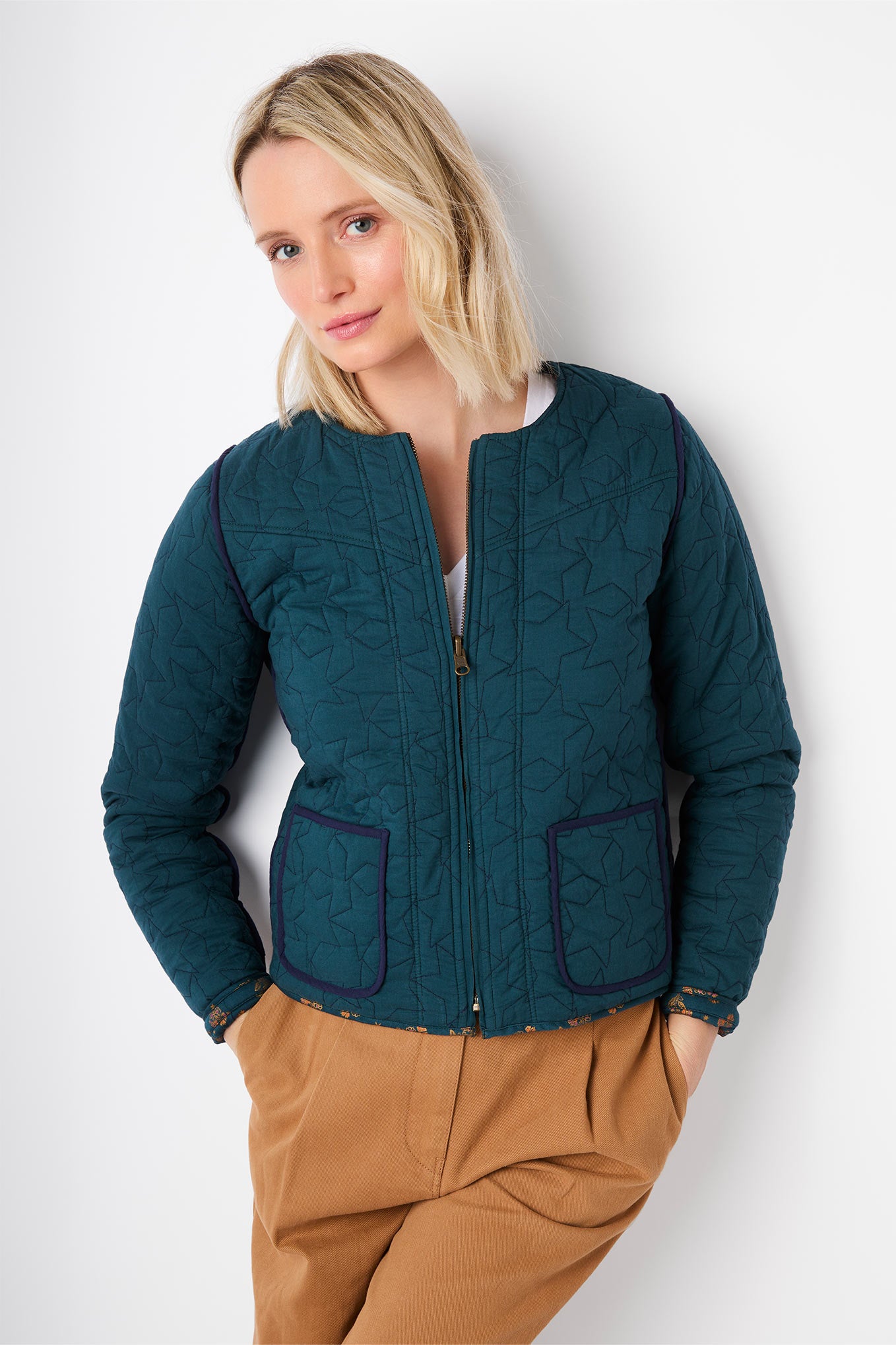 Rochelle Reversible Print Quilted Bomber Jacket - Petrol