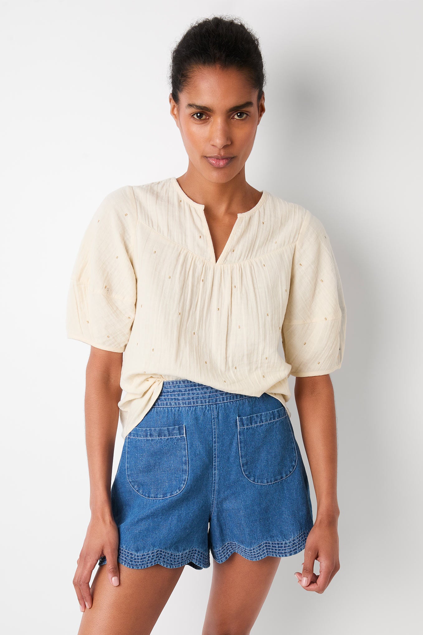 Roxanne Double Gauze Top - Ecru