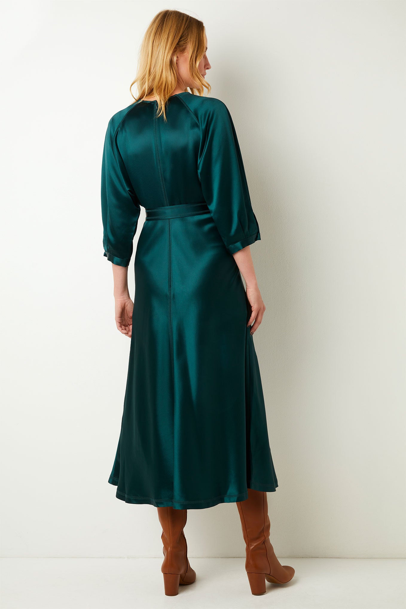 Sammy Satin Back Crepe Dress - Bottle Green - Longer Length