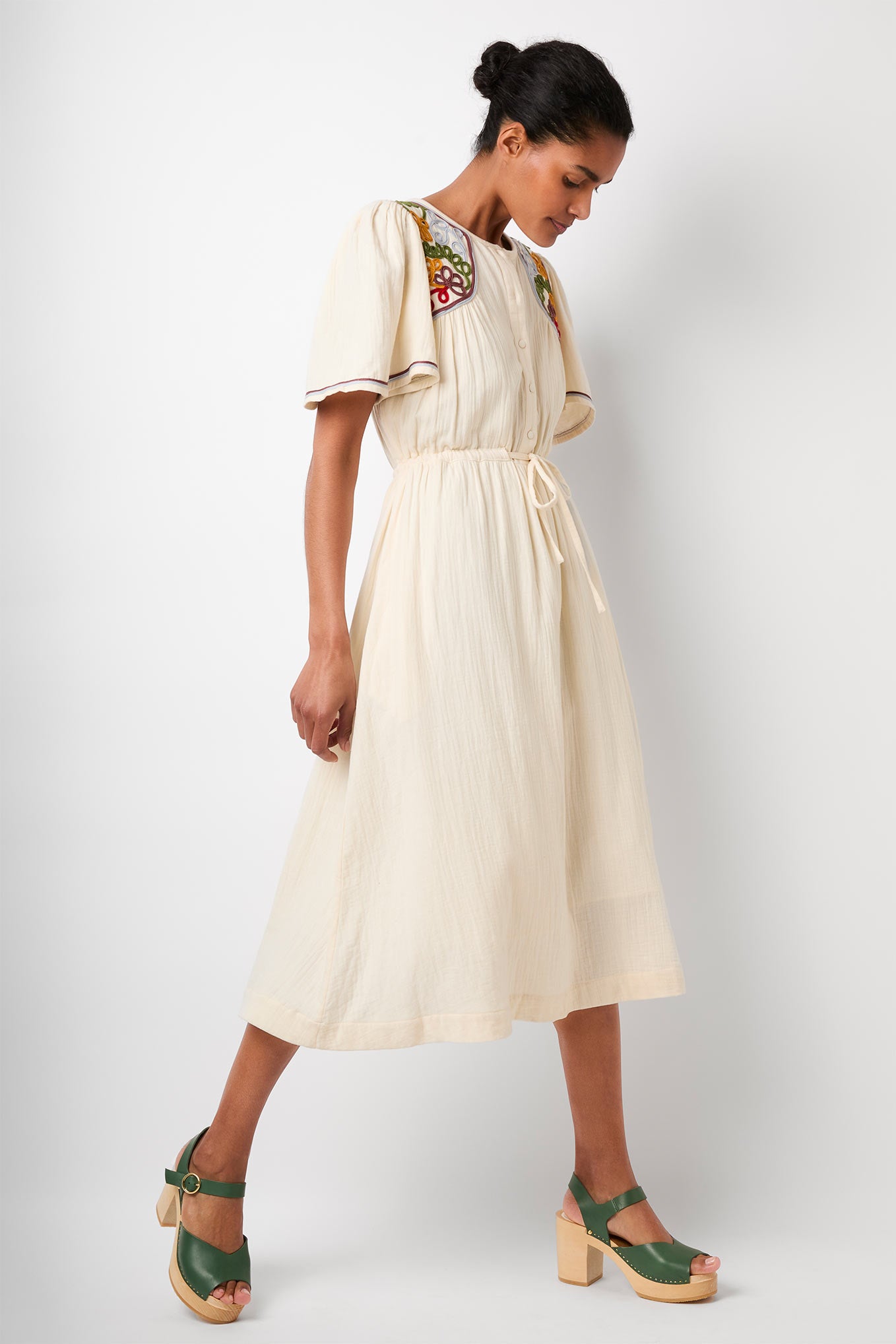 Tia Multi Colour Corded Dress - Ivory/Multi