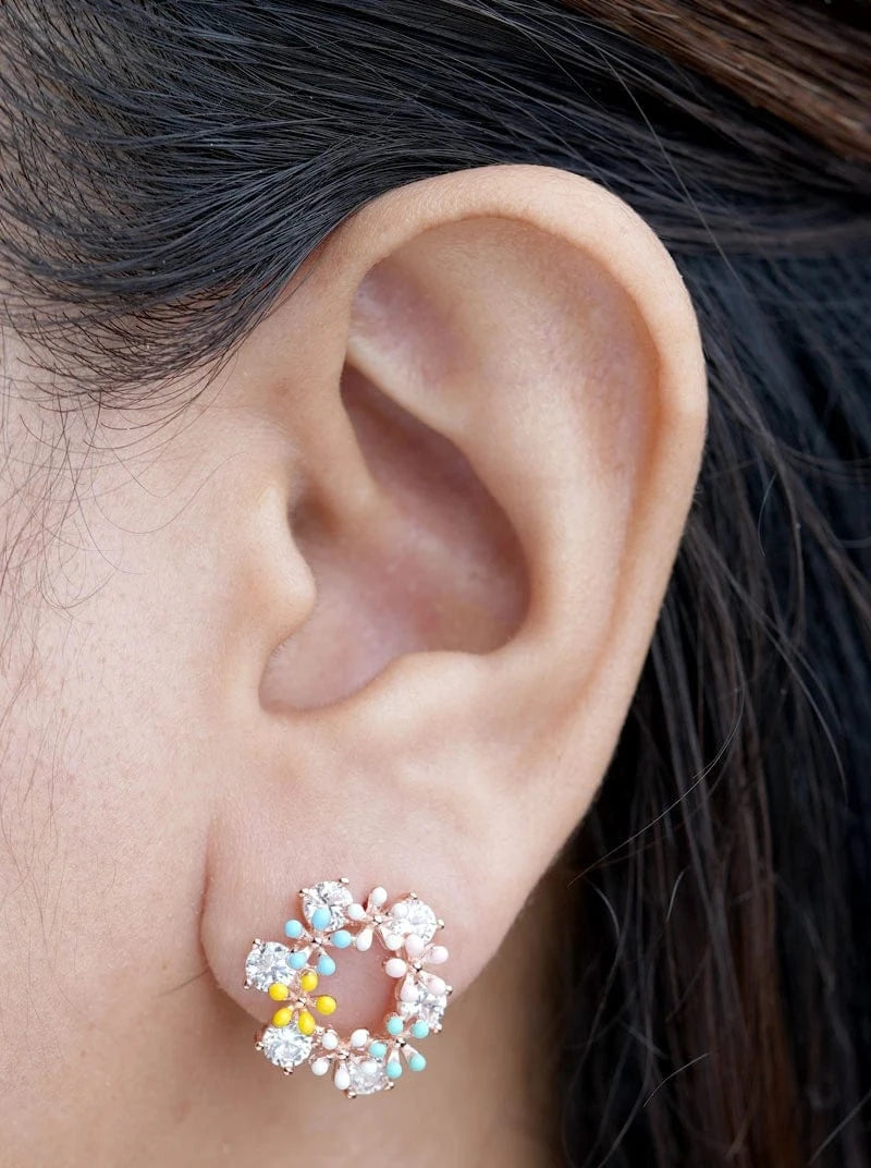 Floral Stud Earrings (Pure Silver) - Rose Gold