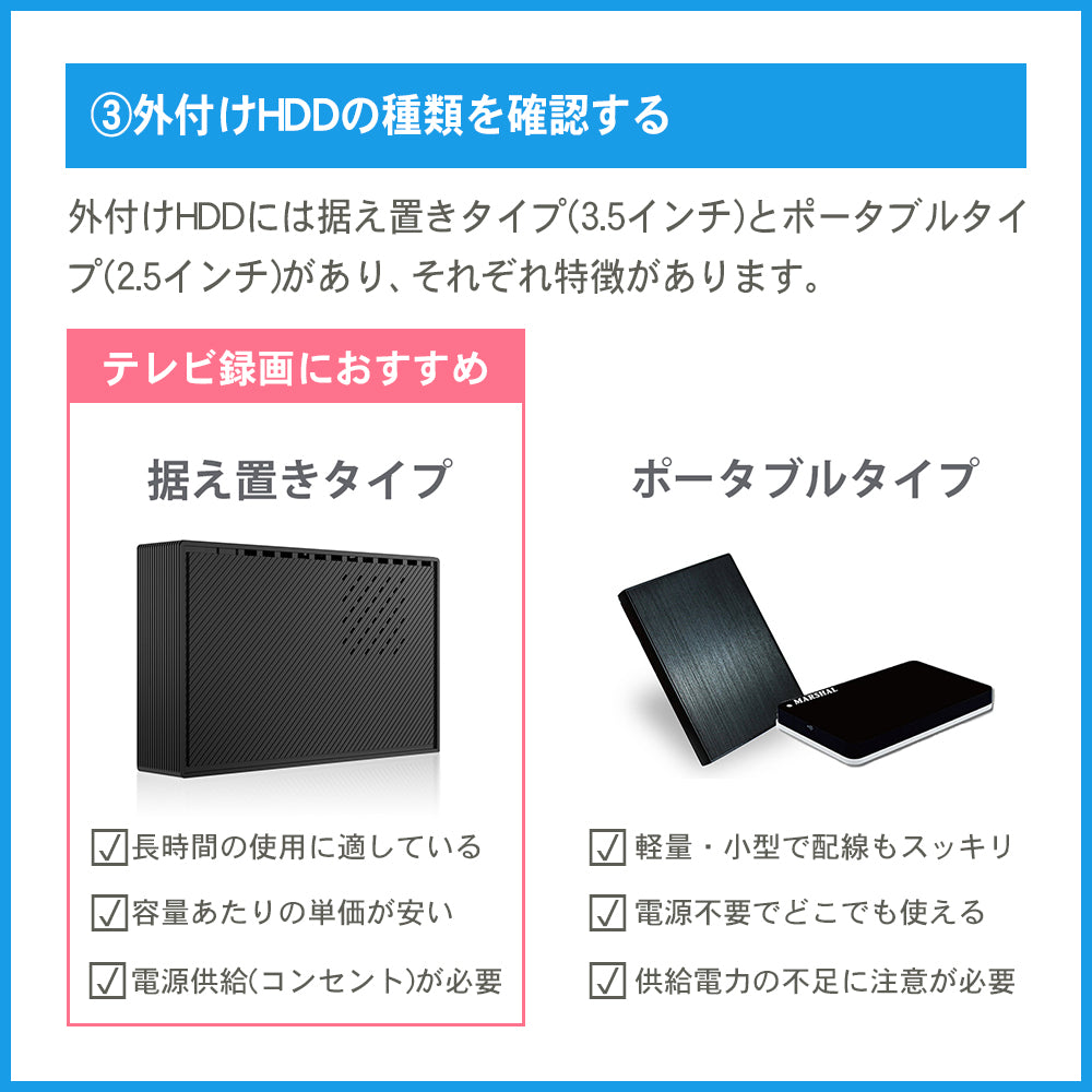 外付けHDDの種類を確認する