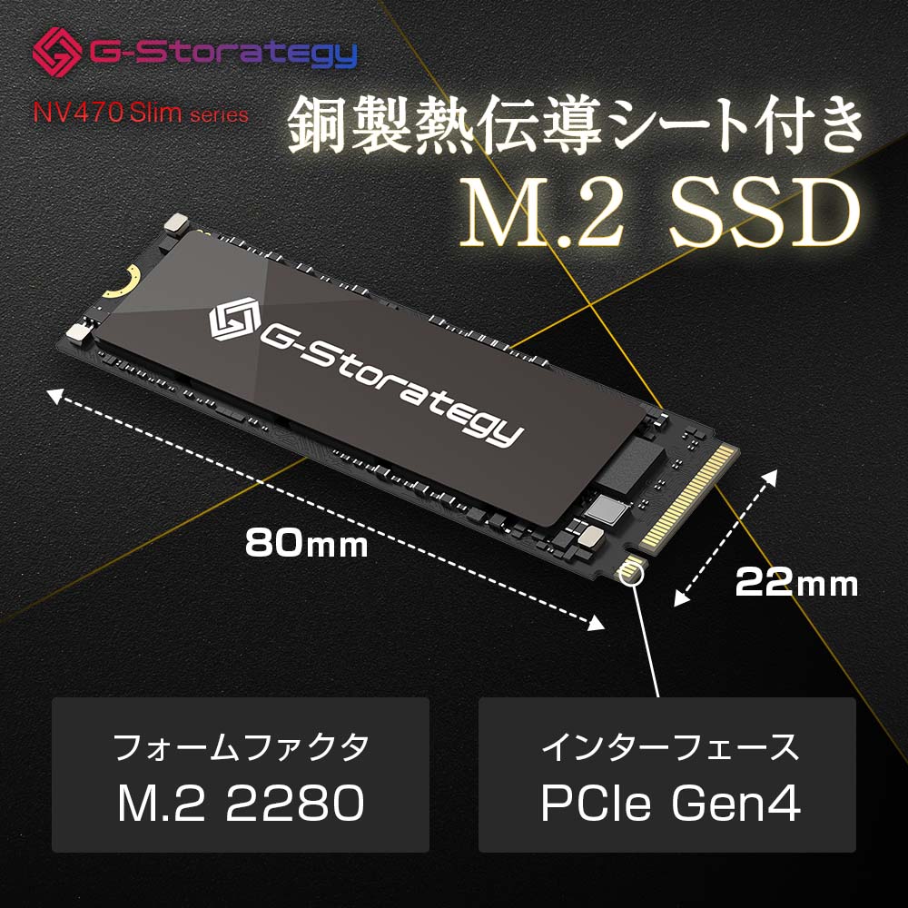 銅製熱伝導シート付きM.2 SSD