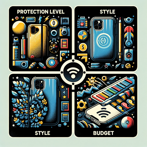 An infographic-style image summarizing the key factors to consider when choosing a snap phone case.