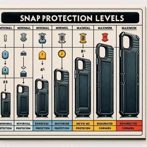 A graphic depicting a scale of protection levels, from minimal to maximum, with corresponding snap phone case examples.