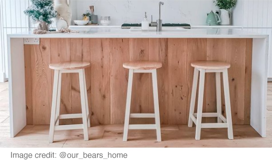 white kitchen bar with wooden underside