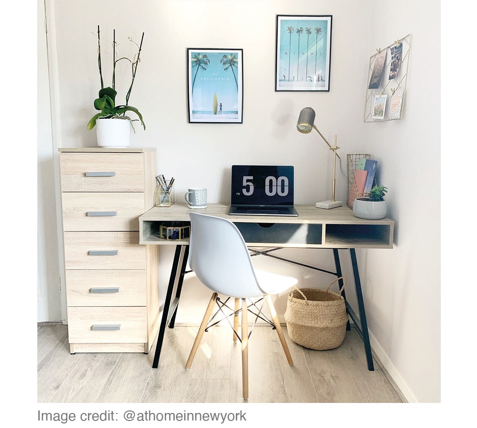 home office in lightly decorated room