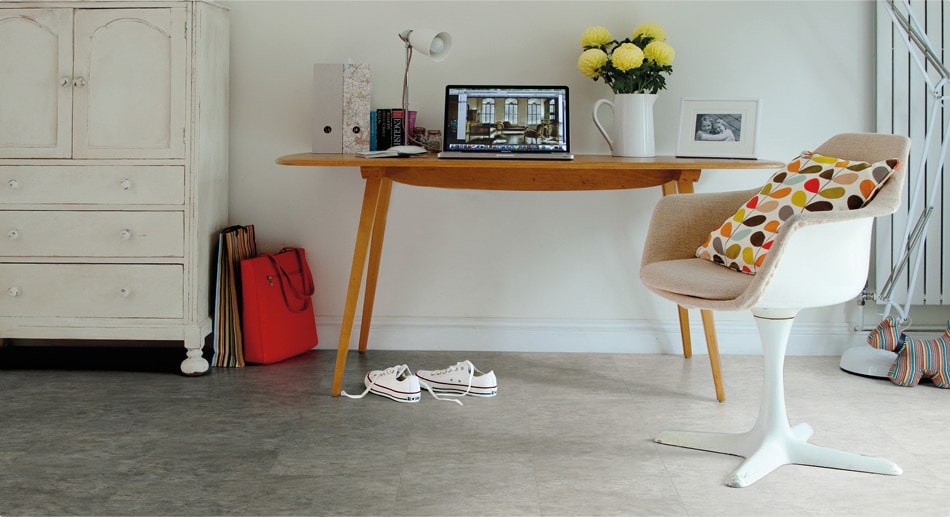 home office with stone-effect floor