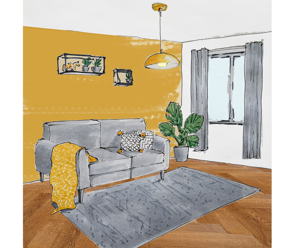 Grey and yellow lounge sketch