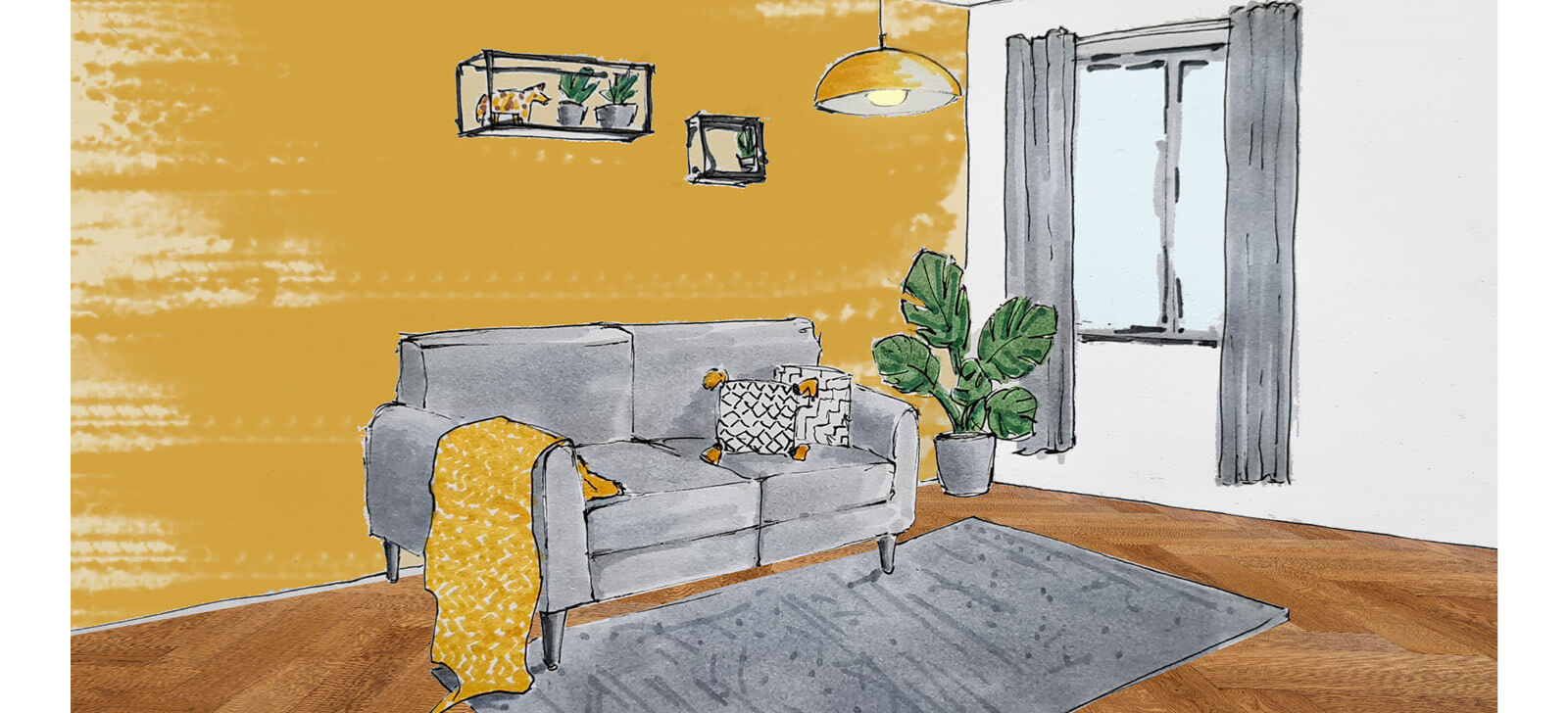 Grey and yellow lounge sketch