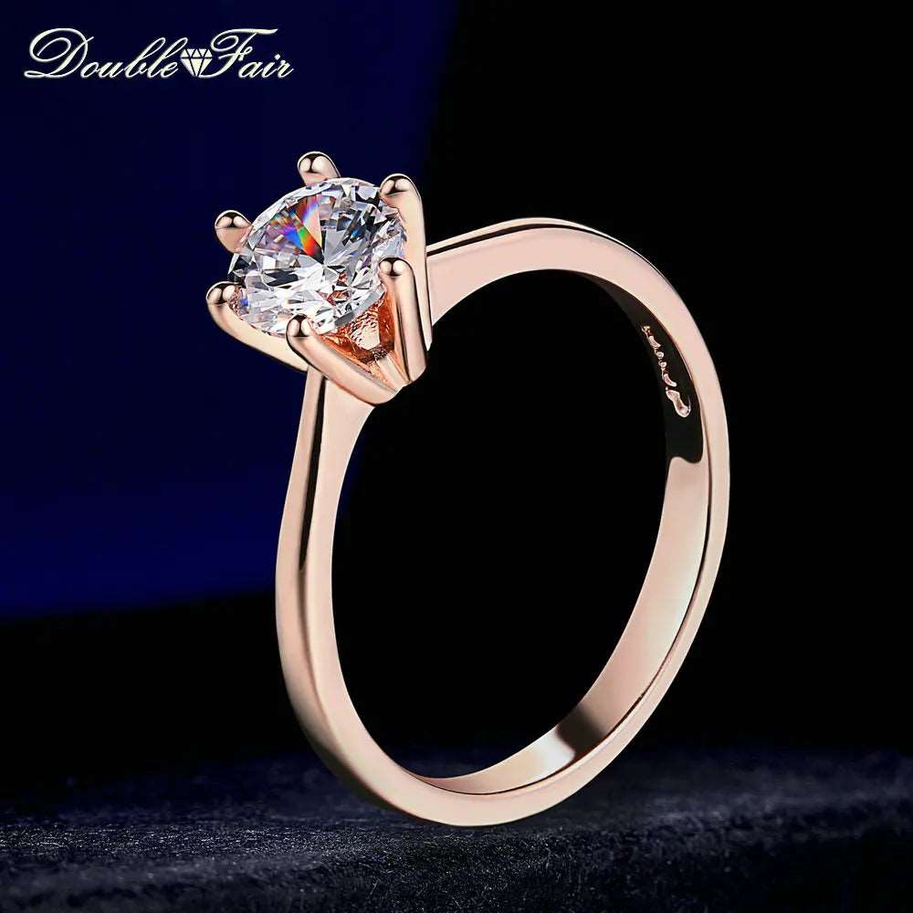 Double Fair 6 Claw 1 Carat Cubic Zirconia Wedding Engagement Rings for Women Solitaire Women's Marriage Ring Jewelry